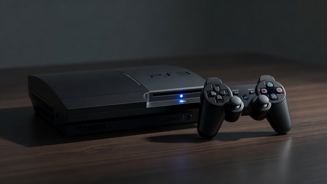Black PlayStation 3 console with wireless DualShock 3 controller