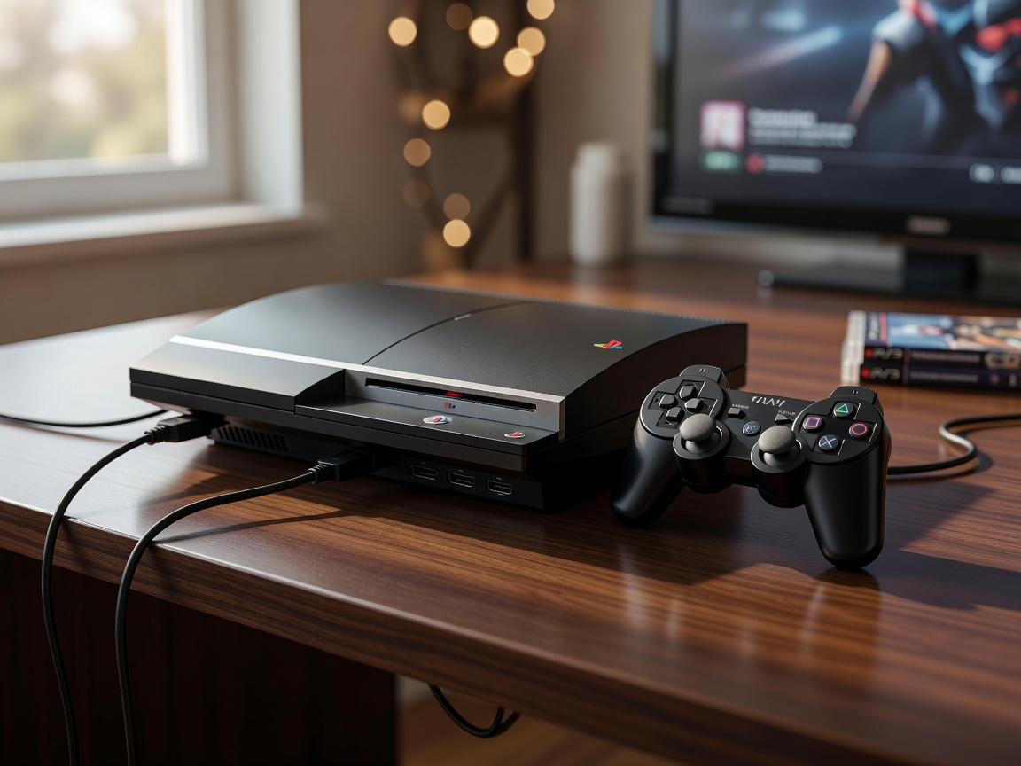 PlayStation 3 Console Setup with Controller on Desk