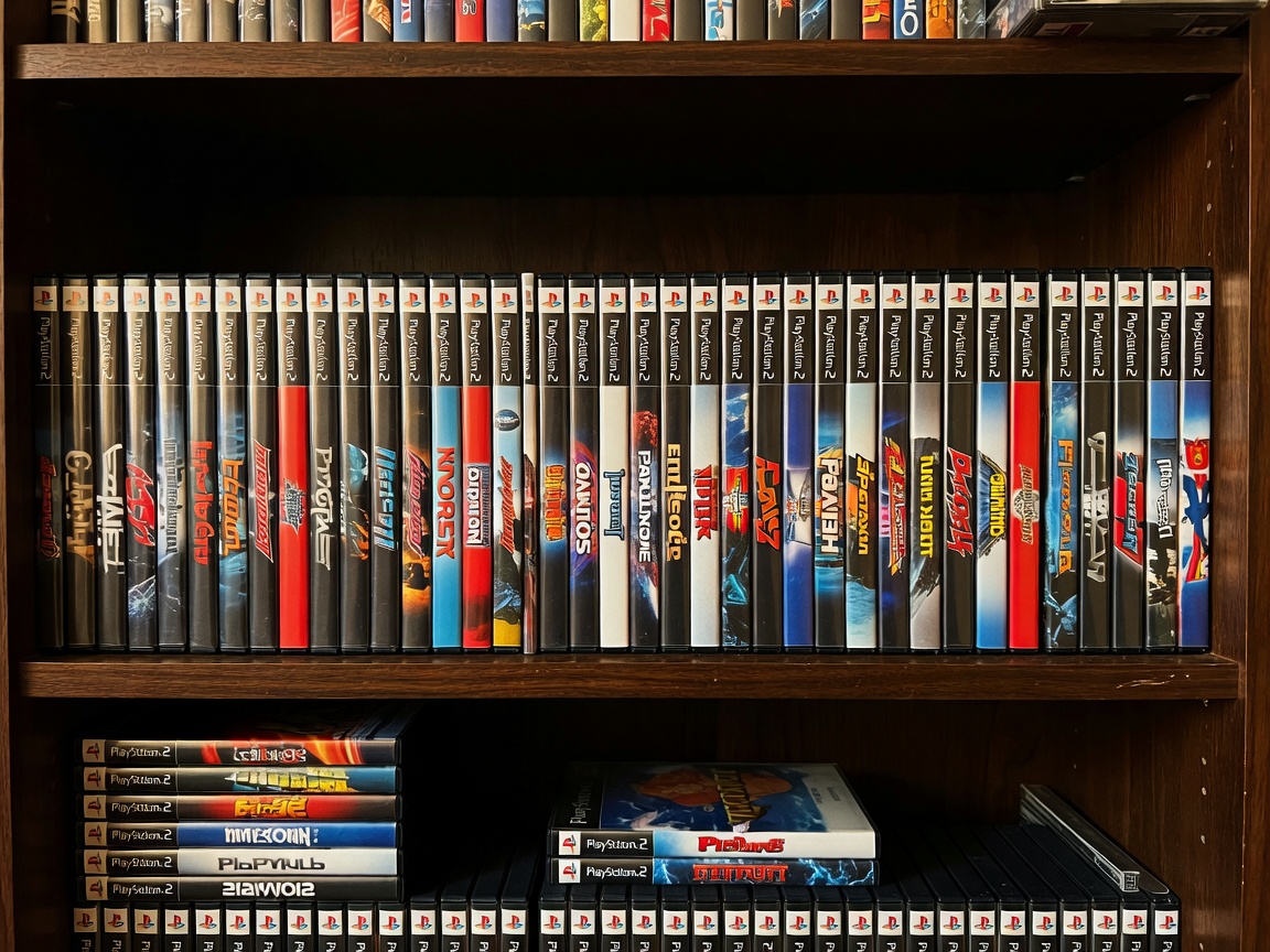 Retro Video Game Shelf Collection featuring PS2 cases